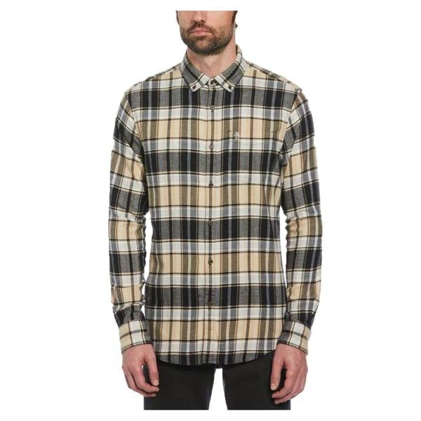 Original Penguin Mens Plaid Regular Shirt - True Black/Beige - 
