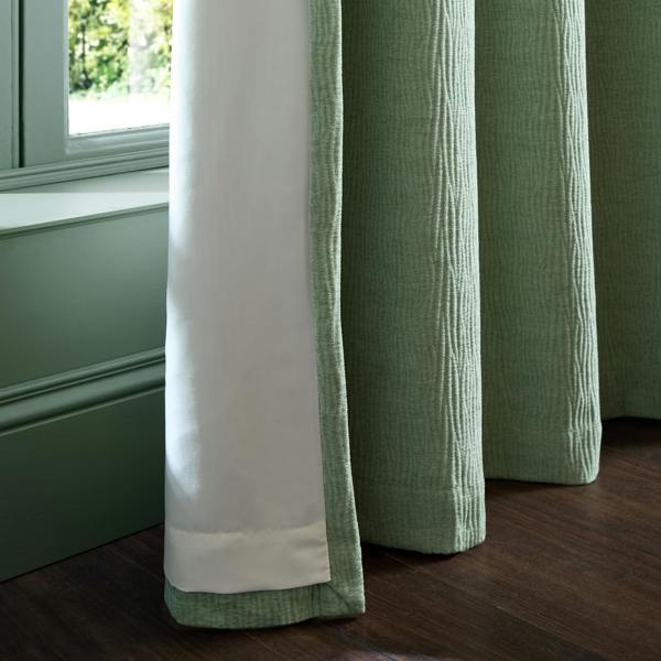 Catherine Lansfield Crinkle Chenille Lined Eyelet Curtains Green