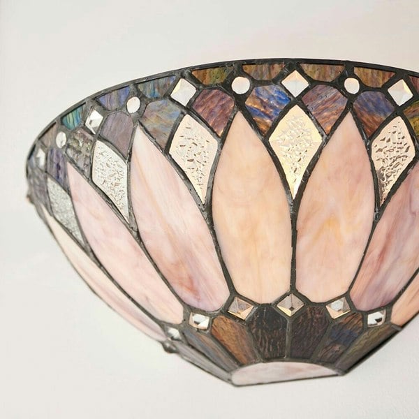 Tiffany Glass Wall Light Cream & Textured Deco Shade Interior Sconce i00241 Loops