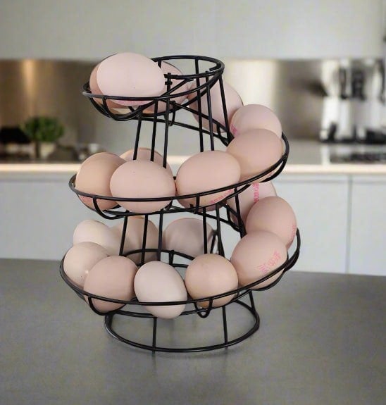 Modcraft Black Spiral Egg Rack Stand Helter Skelter Style Holds 18 Eggs Kitchen Counter Storage