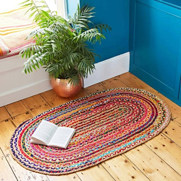 Paper High Multicoloured Jute and Cotton Oval Rag Rug