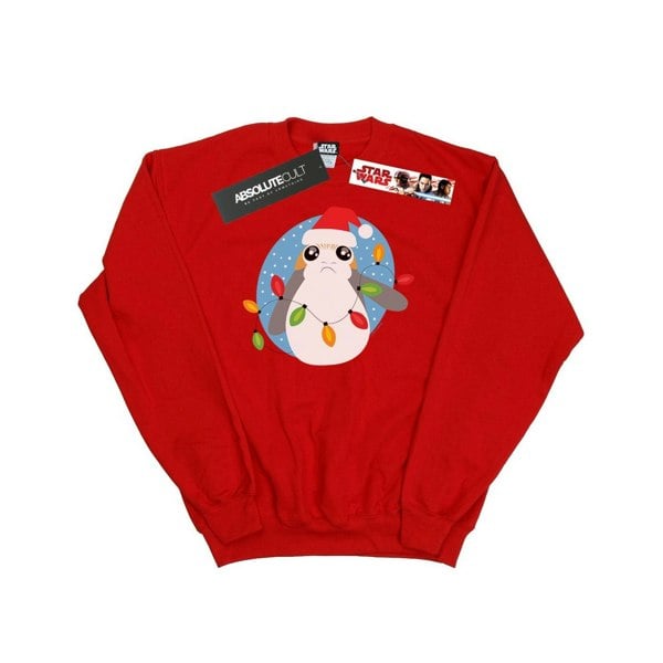 Star Wars Boys The Last Jedi Porg Christmas Lights Sweatshirt - Red