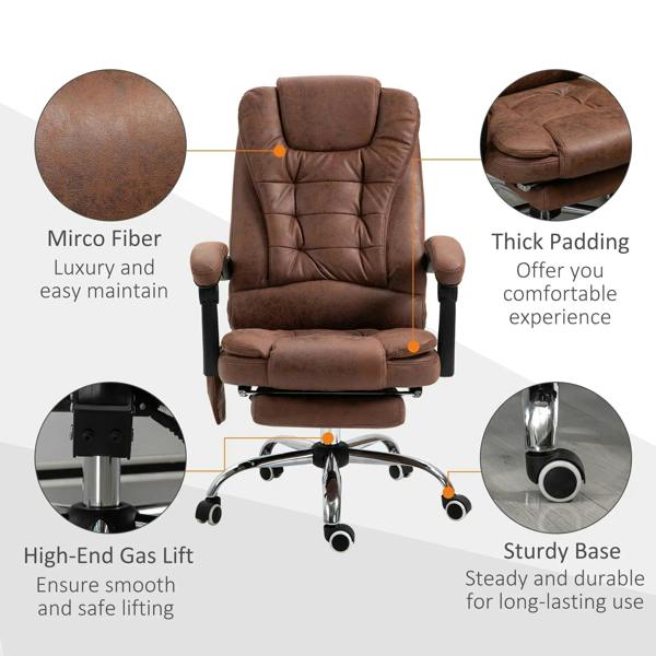 Brown executive office chair with thick padding, micro-fiber upholstery, sturdy base