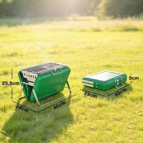Bobobiy Charcoal BBQ Grill Portable Stainless Steel Barbecue with Tilting Grate for Camping Picnic Garden Dark Green