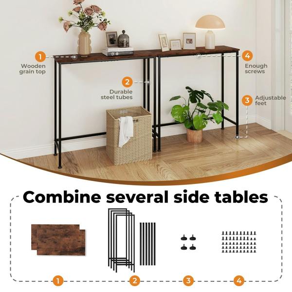 Levede Narrow Console Table Slim Entryway Hallway Sofa Table Display Shelf Wood Steel