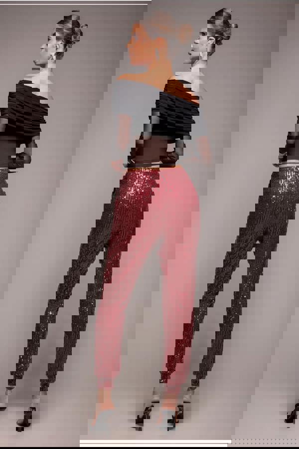 Sequin Cuffed Ankle Trouser - Wine TR360