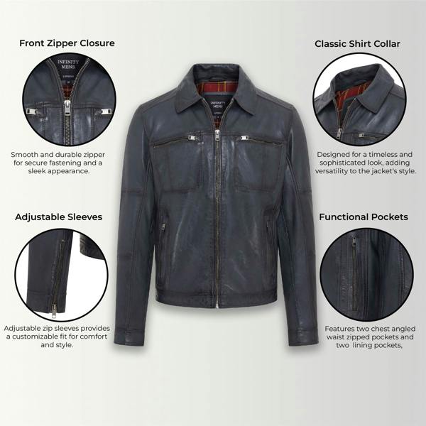 Infinity Leather Mens Classic Leather Biker Jacket - Bettles