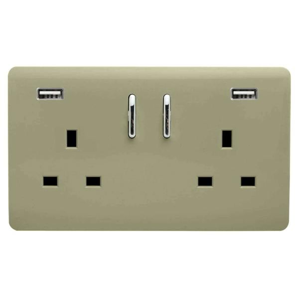 Trendi Switch 2 Gang USB 3100mA Plug Socket in Champagne Gold