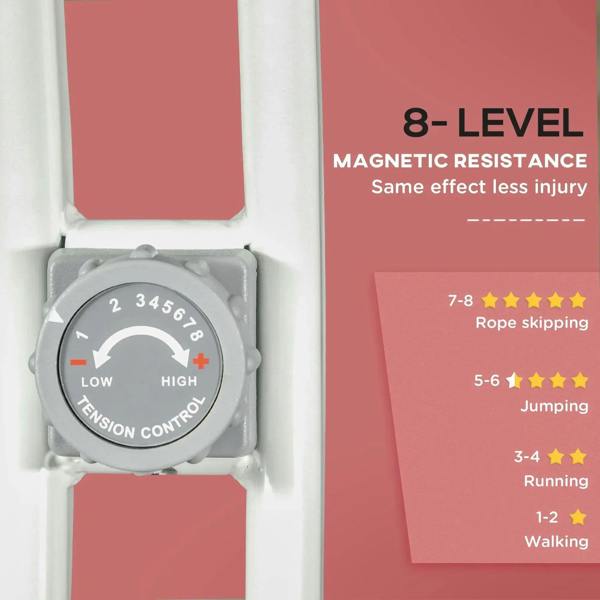 8-level magnetic resistance control on folding exercise bike with dial settings