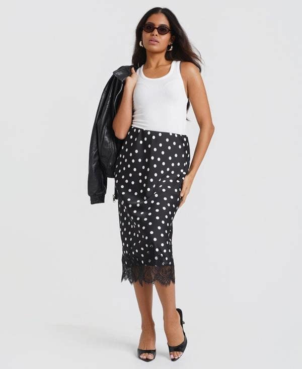 Needs No Label Black & White Polka Dot Lace Mix Skirt