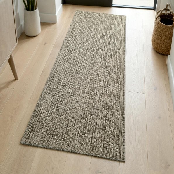 Viva Rugs Taupe Brown Plain Runner Rug Non-Slip Flat Weave Kitchen Hallway Carpet