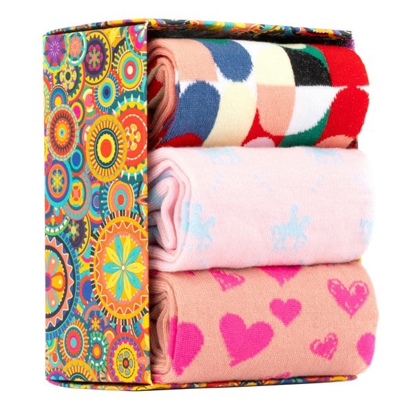 Embassy London Socktopus - Pink Mix Pastel - Women's 3 pack cotton crew socks size UK 3 to 7 in pink mix