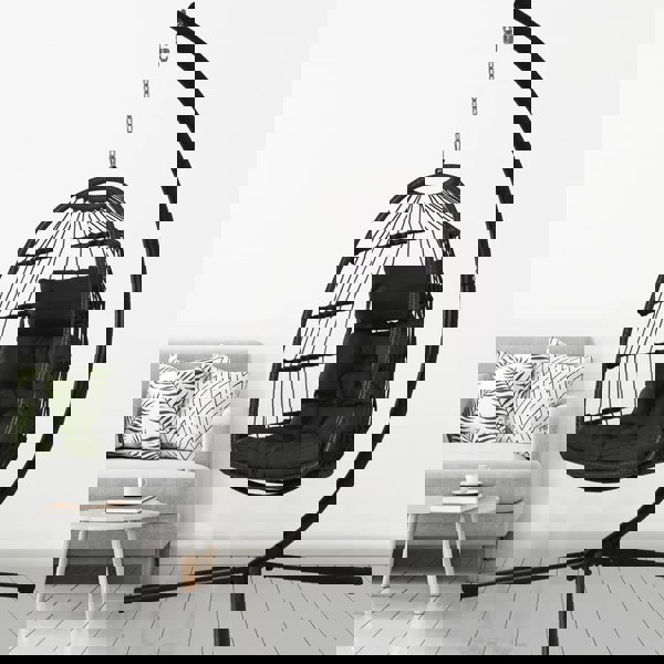 Furniture One Hanging Egg Chair, Patio Rattan Swing Egg Chair With Stand and Cushion, Garden Hammock Swing Chair - Gray