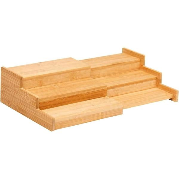 MANTRARAJ Bamboo Expandable Spice Rack Organizer 3-Tier Kitchen Cabinet Space Saver Countertop Display Shelf