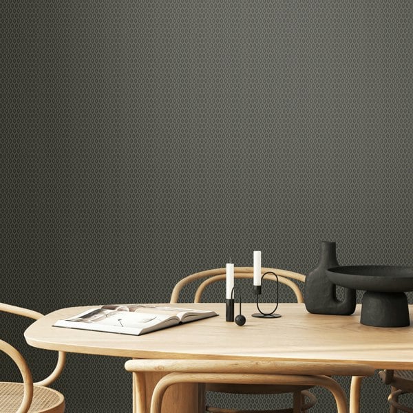 Hoopla Walls Tiny Ogee - Charcoal 10m Wallpaper