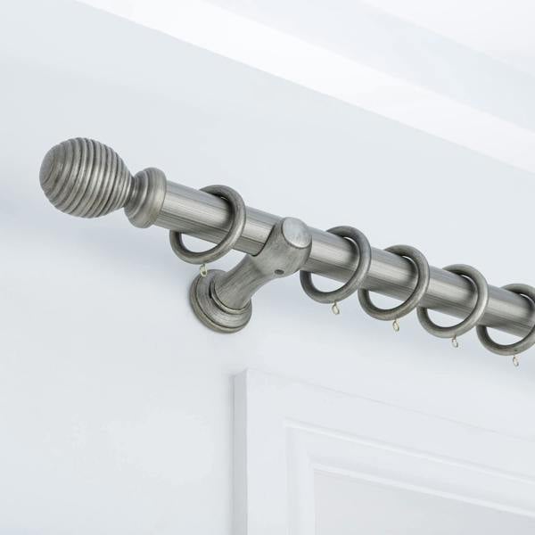 A.Unique Home Ribbed Wooden Curtain Pole with Rings and Fittings, In a Variety of Colours and Sizes (35mm)