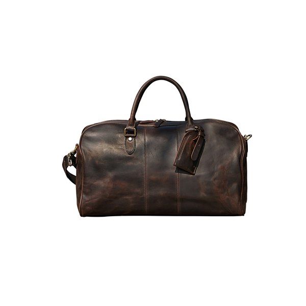 Touribag Genuine Leather Duffle With Luggage Tag - Dark Brown