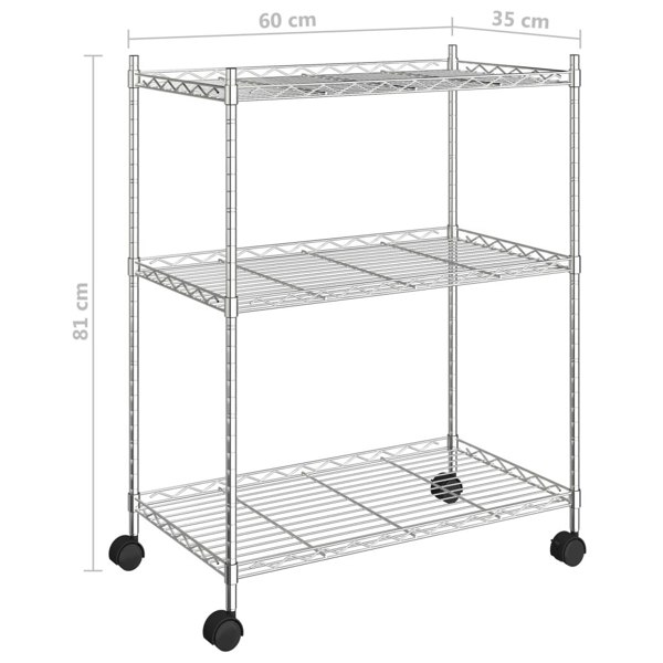 Berkfield 3-Tier Storage Rack with Wheels 60x35x81 cm Chrome 150 kg