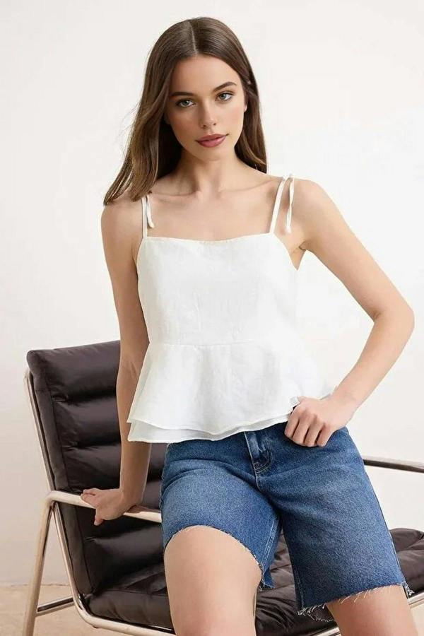 WOVCOR Woven Blouse with Strap Tie Detail