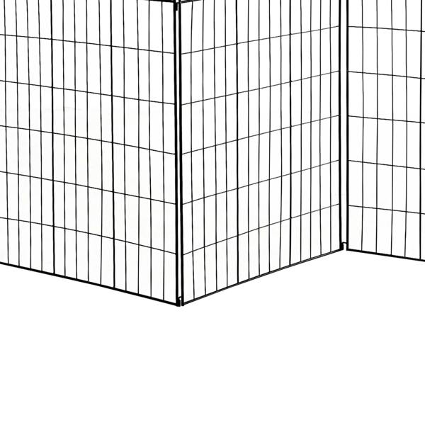Black metal wire fence corner section with vertical grid and frame post join