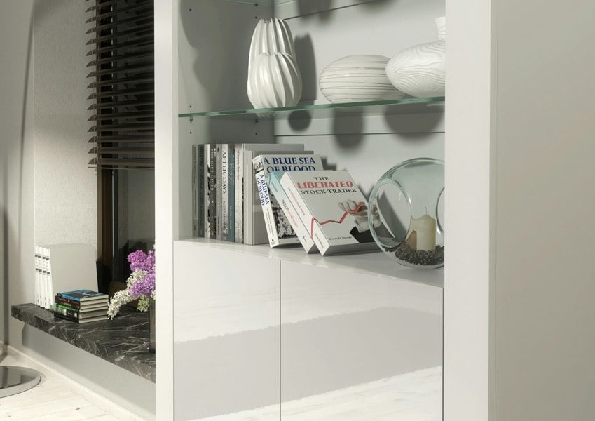 Mex Furniture Tall Display Cabinet 170cm White Matt Body and White Gloss Doors – Modern Open Shelving Unit