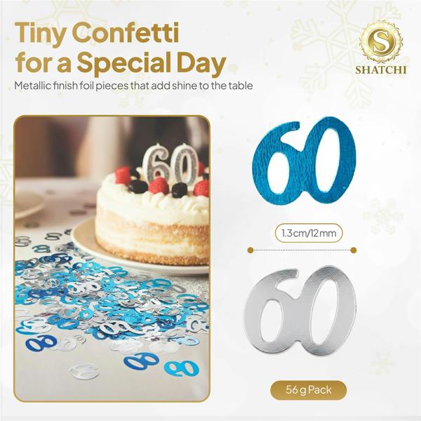 60th Birthday Blue & Silver Metallic Confetti Set in 1, 2 or 4 Pack for Party Tables image 1