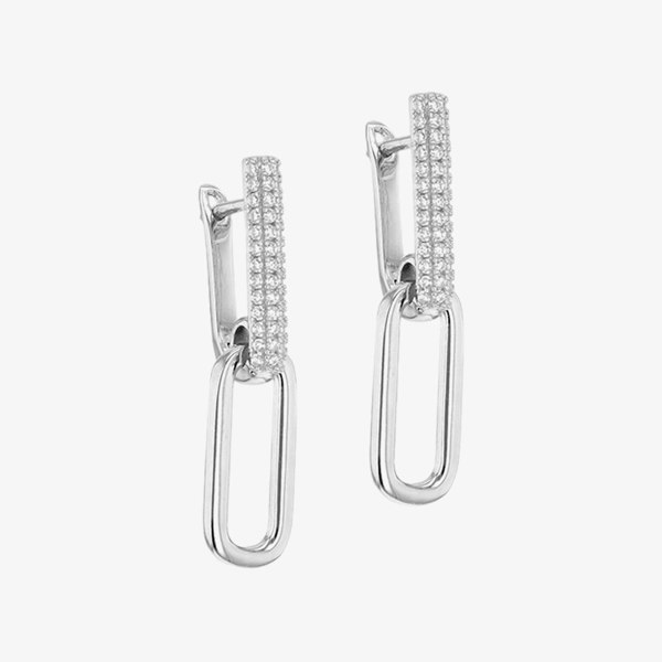 T. H. Baker Silver Cubic Zirconia Paperlink Dropper Earrings 8.58.0003
