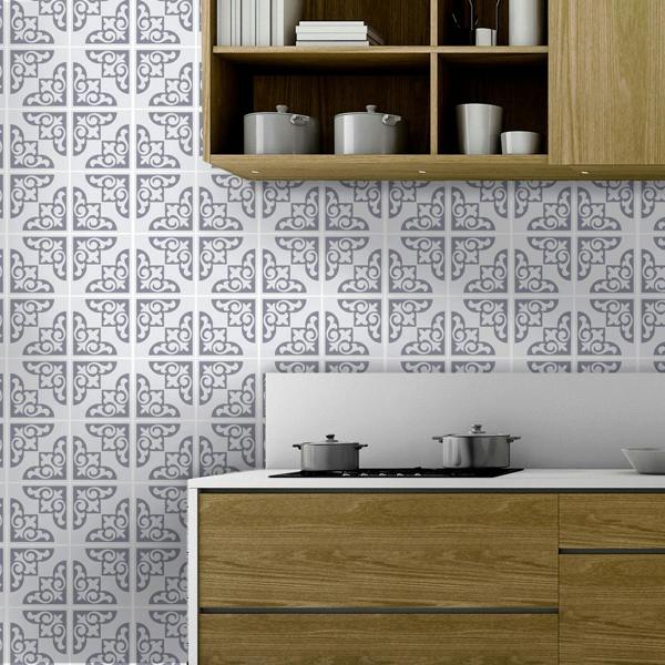 WALPLUS WT1578 - Osborne Monocromatic Light Grey Victorian Wall Tile Sticker Set - 15 x 15 cm (6 x 6 in) - 24 pcs