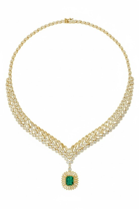 Latelita Countess Statement Emerald Necklace Gold