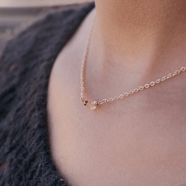 The Colourful Aura Gold Pink Single Crystal Citrine Quartz Stone Pendant Dainty Necklace