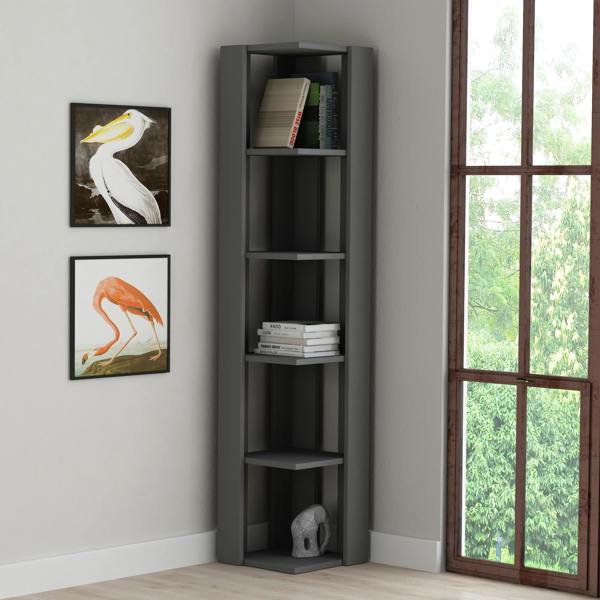 Decortie Nati Tall Corner Bookcase Modern Shelving Unit Space-Saving Storage 161cm