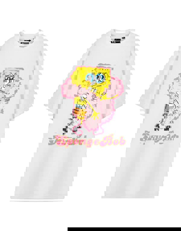 SpongeBob SquarePants Womens White Feather Boa Short Sleeved T-Shirt