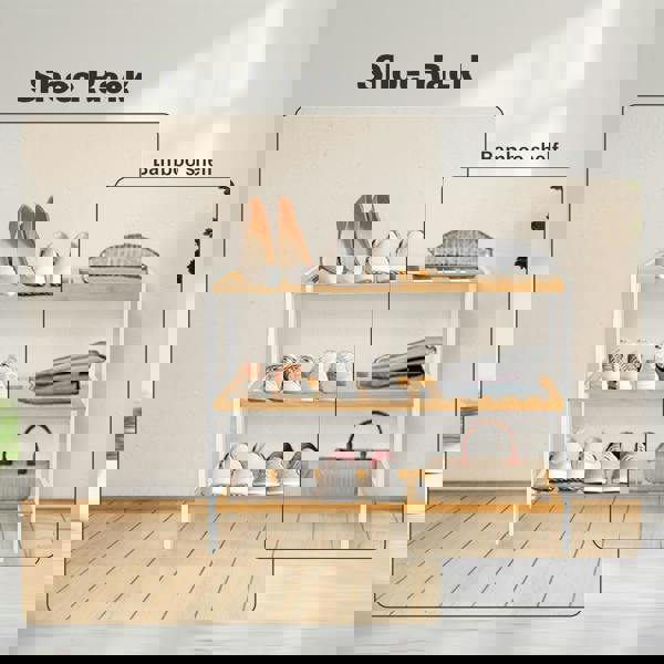 MANTRARAJ Bamboo 3 Tier Shoe Rack Easy Assembly Storage Shelf Organiser Wooden Shoe Rack