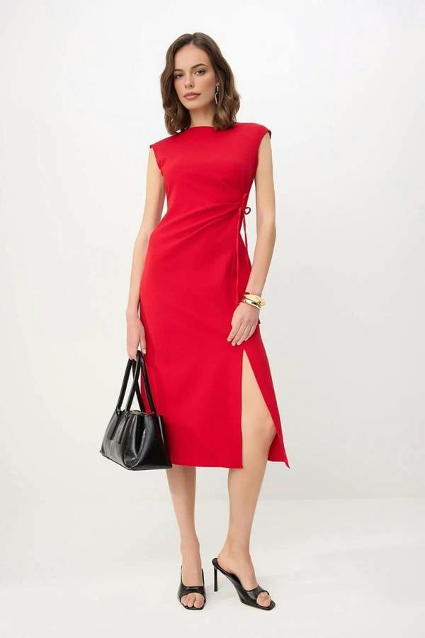 WOVCOR Tie Detail Sleeveless Midi Dress