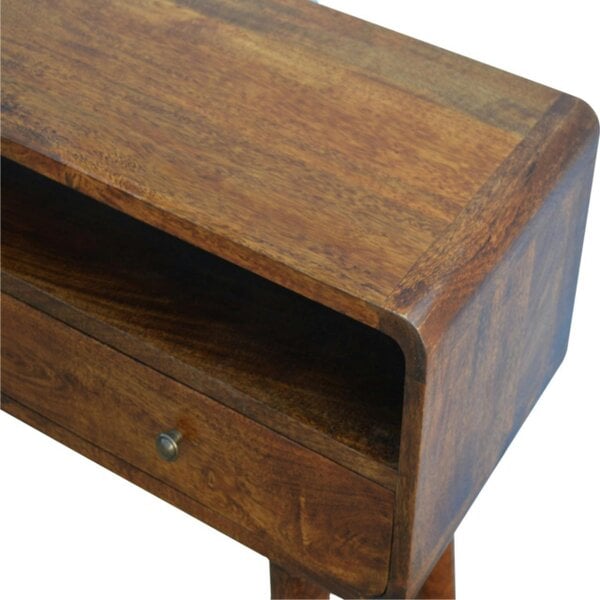 Wyld Haus Ostuni Curved Mango Wood Chestnut Console Table 2 Drawers Open Shelf
