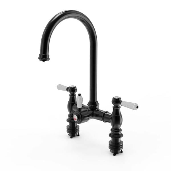 Flode klas | Traditional Bridge Style 3 in 1 Instant Boiling Tap | White Ceramic Levers | Matt Black Finish