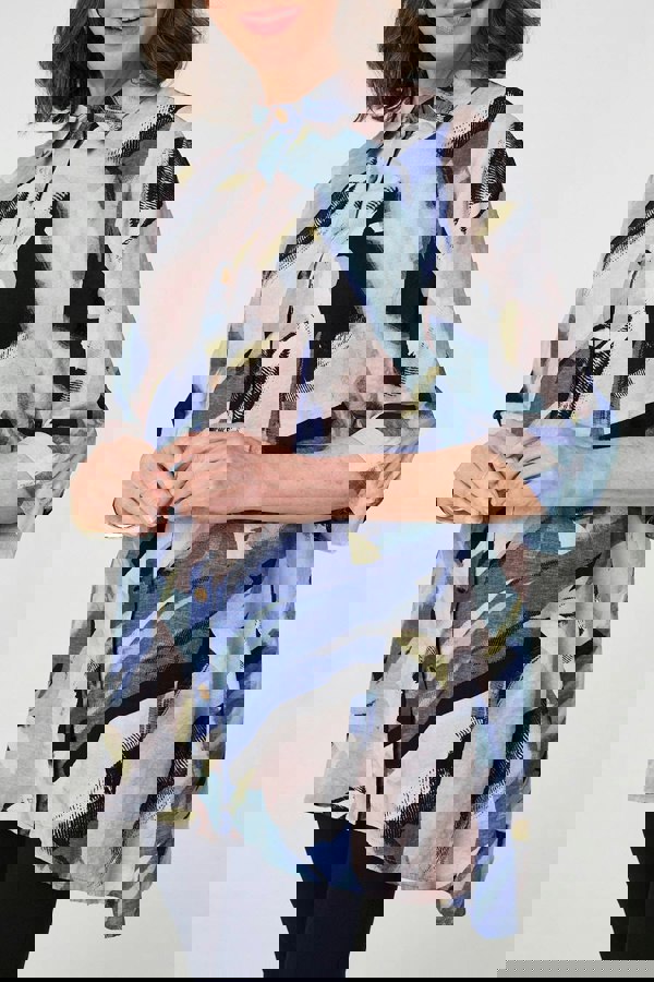 Blue | Brushstroke Print Collared Relaxed Shirt
