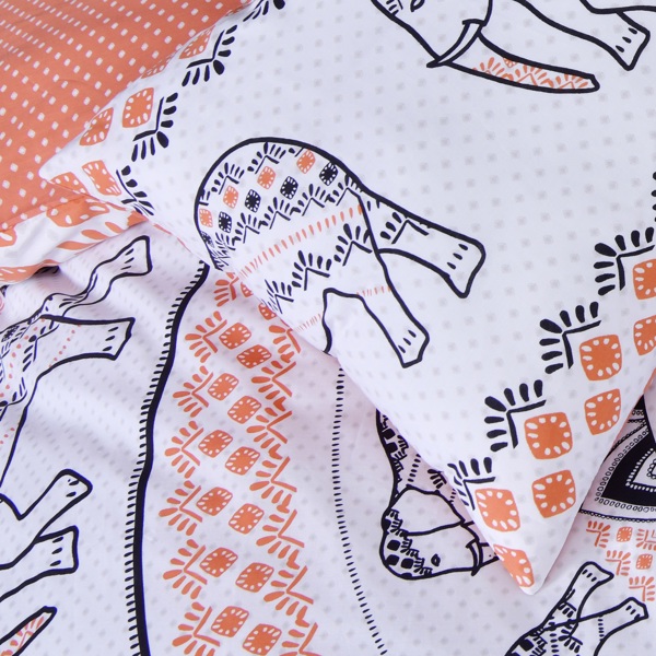 Smart Living Reversible Polycotton Tribal Elephant Duvet Cover and Pillowcase Set - Rust