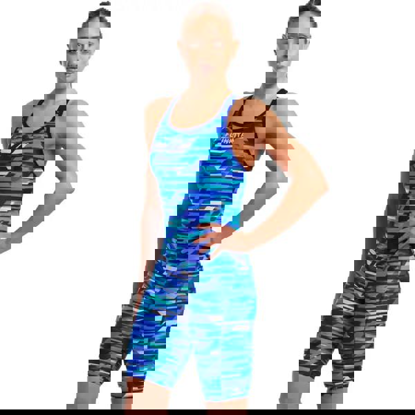 Blue Funkita Pace Racer Fast Legs legsuit with juniper logo