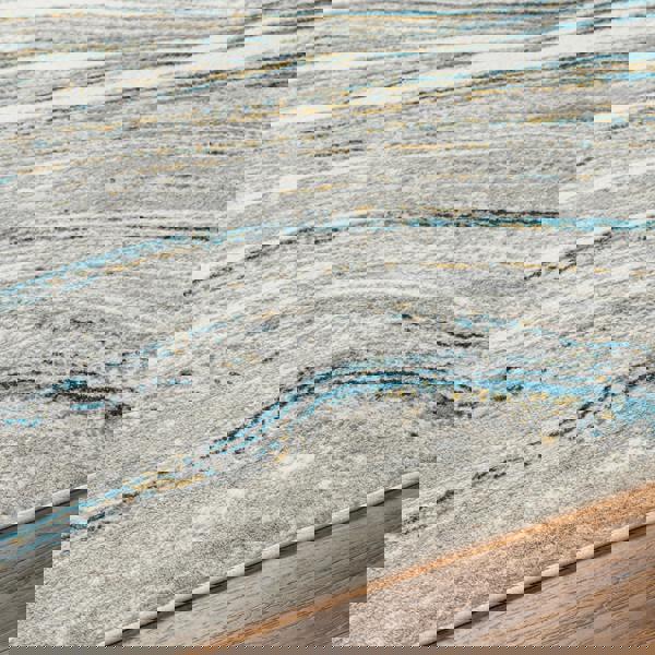 Livabliss San Francisco-Modern Blue Grey Yellow Graphic Rug