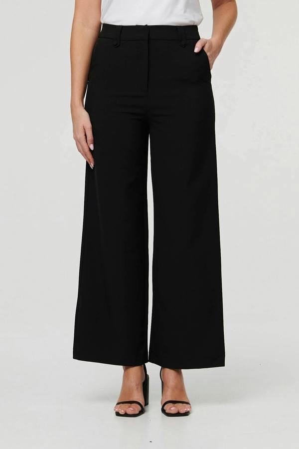 Black | High Waist Wide Leg Smart Trousers