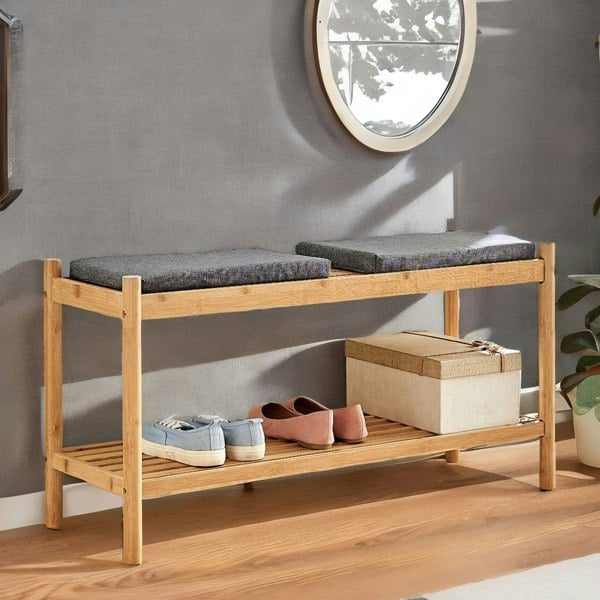 Rafaelo Mobilia Bamboo Shoe Storage Bench With 2 Cushioned Seat