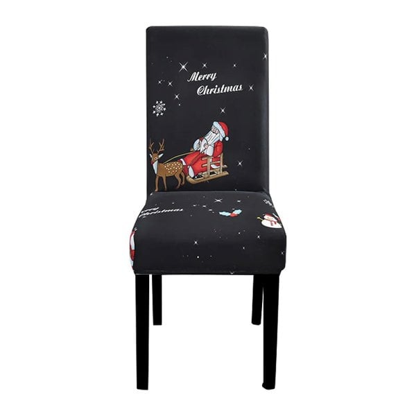 Anyseat Black Santa Reindeer Sly Elastic Chair Cover for Dining Room