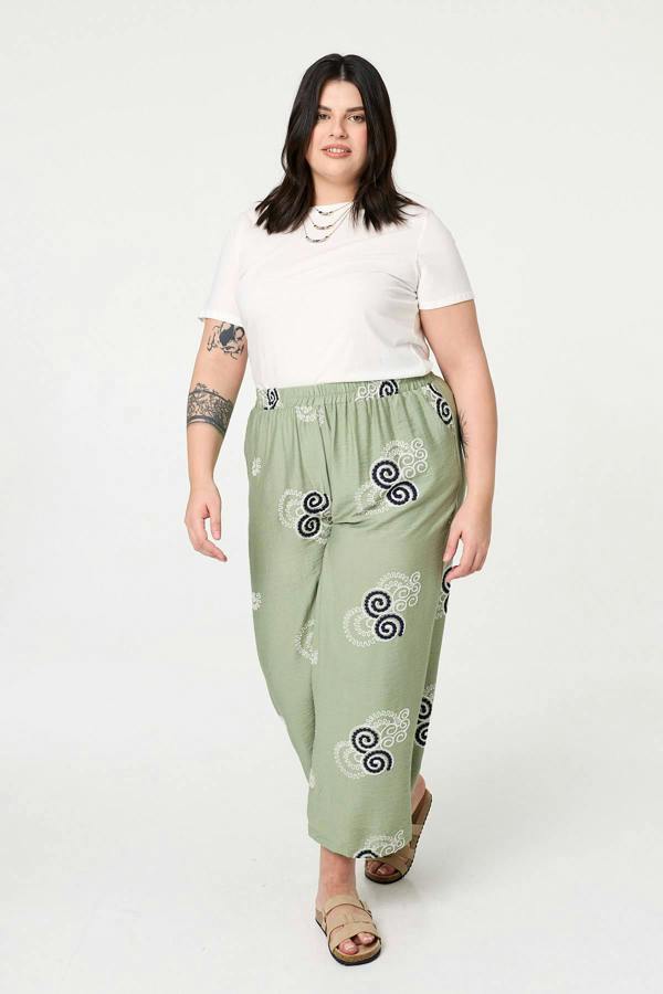 Khaki | Curve Embroidered Relaxed Trousers