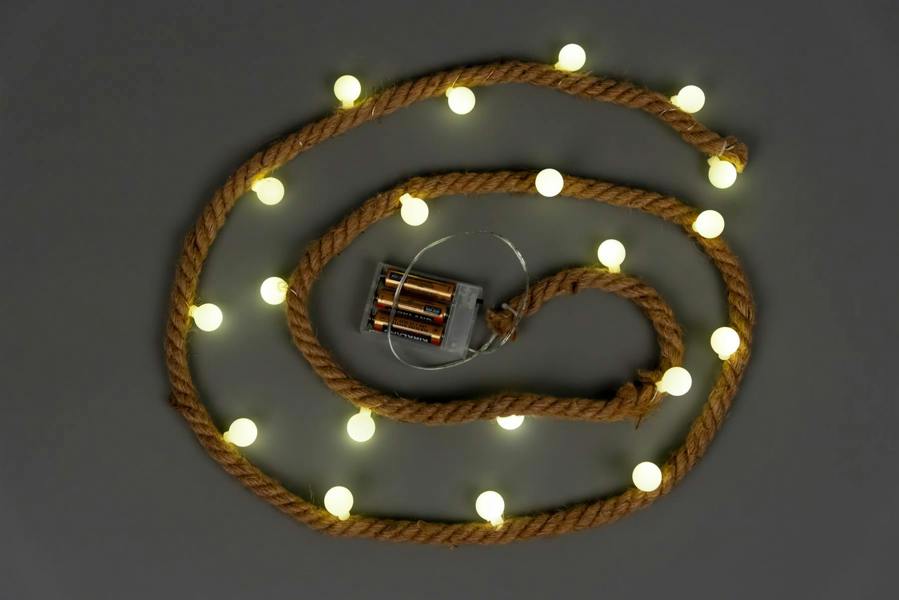1.8cm Rustic Hemp Rope Warm White LED Silhouette Light, Battery Operated Decorative Accent image 1
