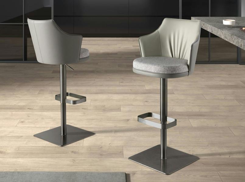 Angel Cerdá Swivel Stool in Grey Marbled Fabric and Dark Grey Leatherette 4231