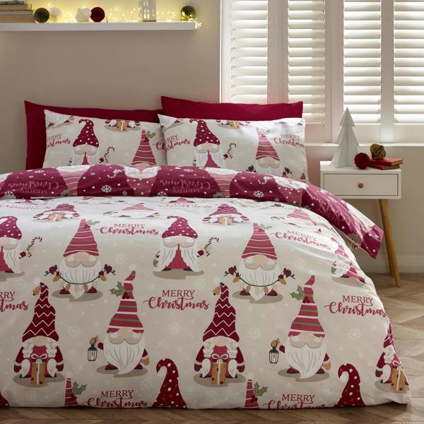 Catherine Lansfield Christmas Gonks Reversible Duvet Cover Set Plum