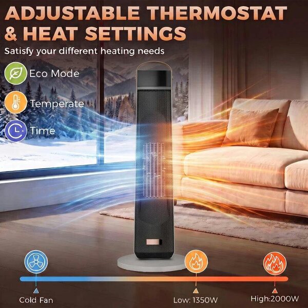 Portable Space Heater with Realistic Flame Effect, 2000W Ceramic Heater with Eco Mode, Adjustable Thermostat, Remote