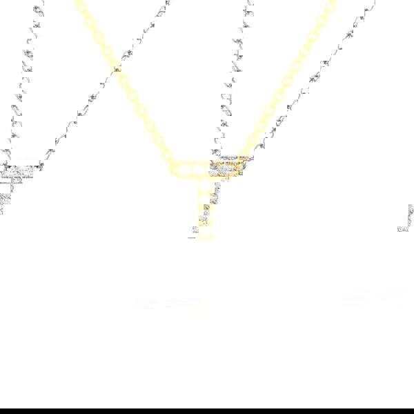 Say It With Dainty CZ Block Initial Necklace - Yellow Gold Plated