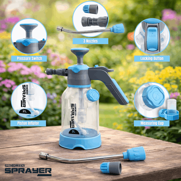 ProKleen 2L Hand Pump Sprayer, Snow Foam Spray Bottle with 3 Adjustable Nozzles